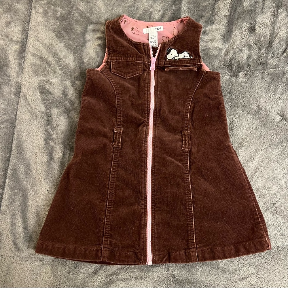 Vtg Y2K H&M Snoopy Corduroy Kids Brown Dress Size 2-3Y MISSING BELT